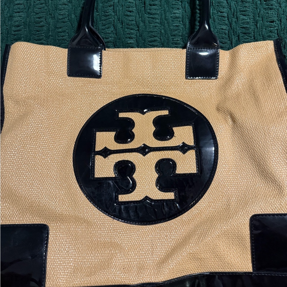 Tory Burch Black and Tan Logo Tote